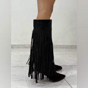 Fringe Black Heeled Boots Sexy Western Cowgirl Dancing Boots size 7